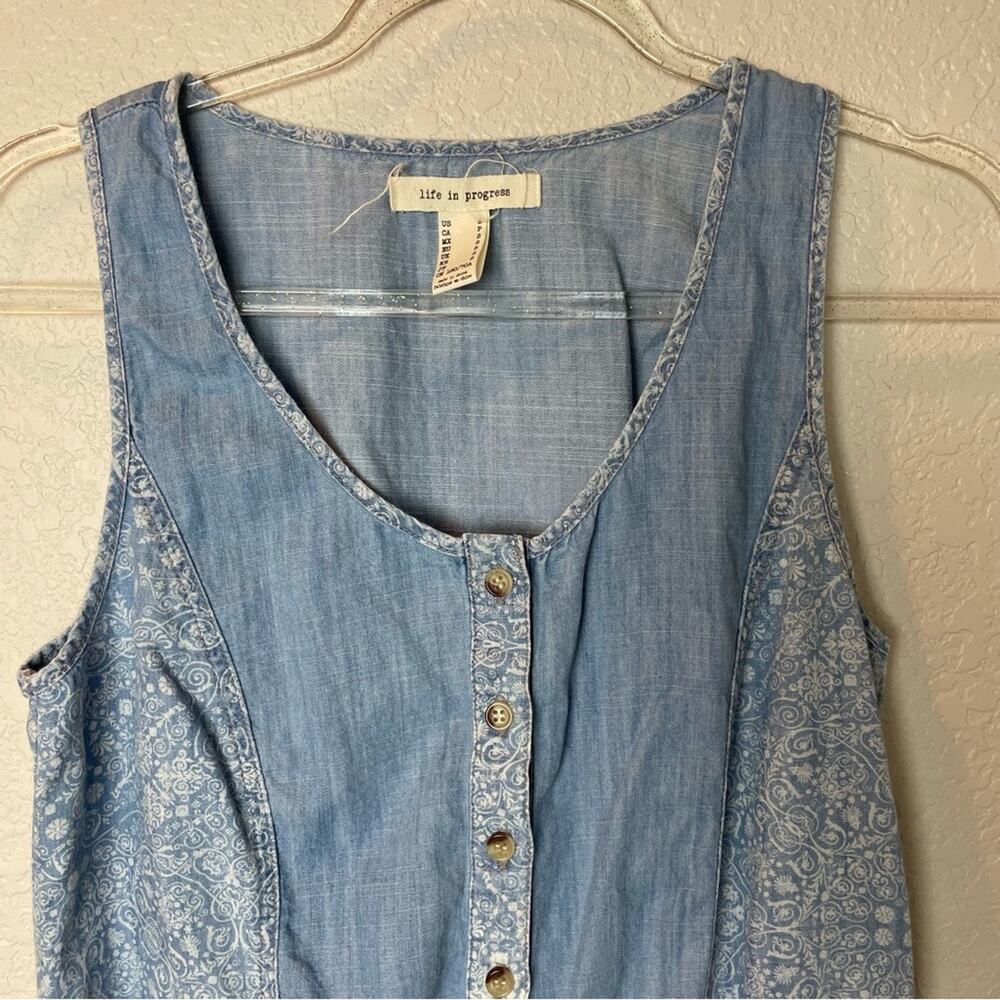 Life In Progress Chambray Button Down Romper W/Fl… - image 6